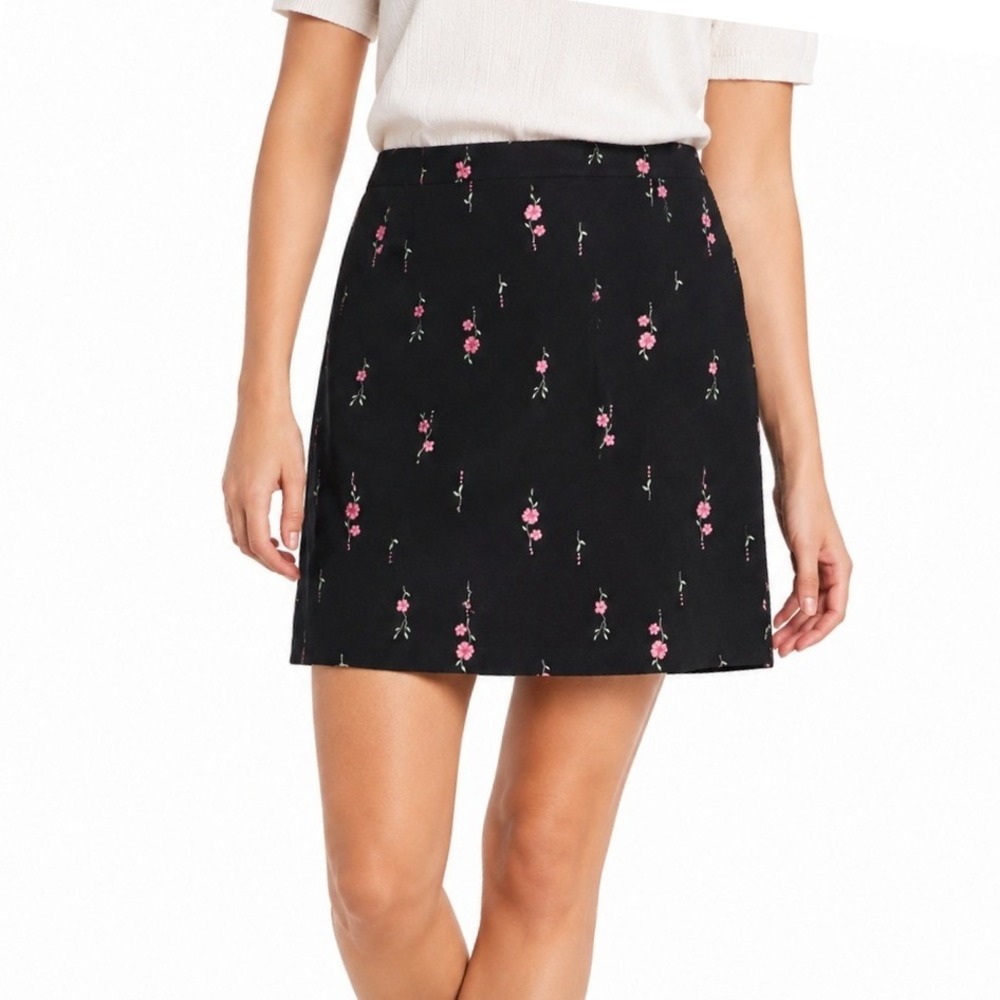 Island Republic Womens Floral Embroidered Skirt Cotton Casual Preppy Black 12